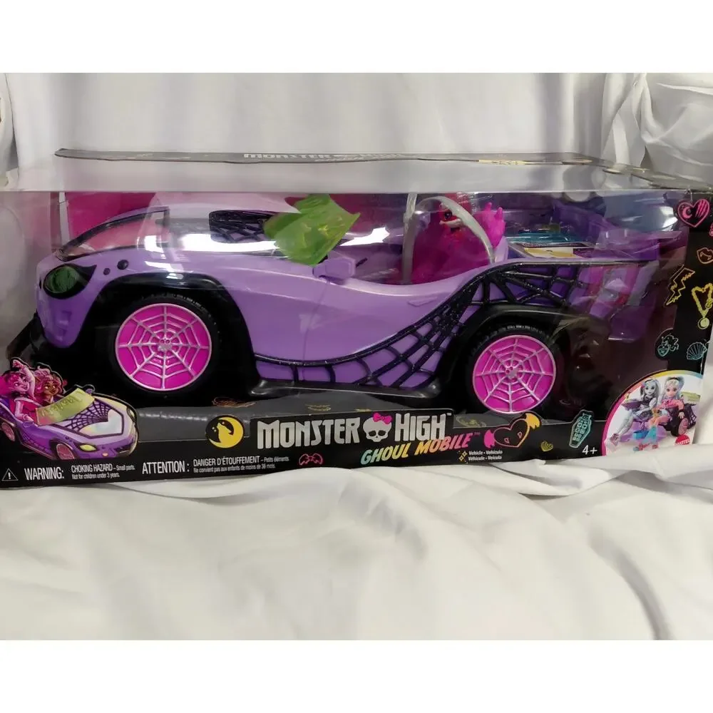 Monster High Toy Car, Ghoul Mobile with Pet and Cooler Accessories NWT